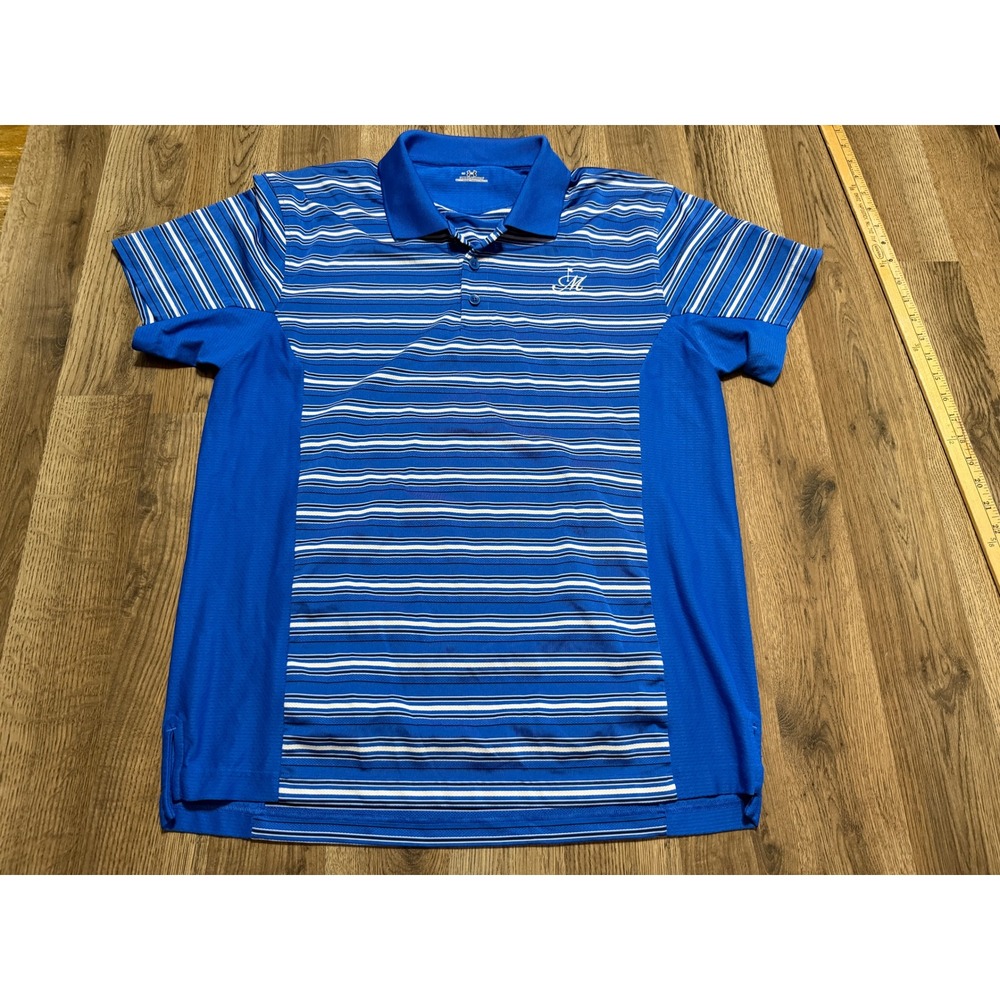 Under Armour Polo Mens Size Large Blue Striped Golf Short Sleeve